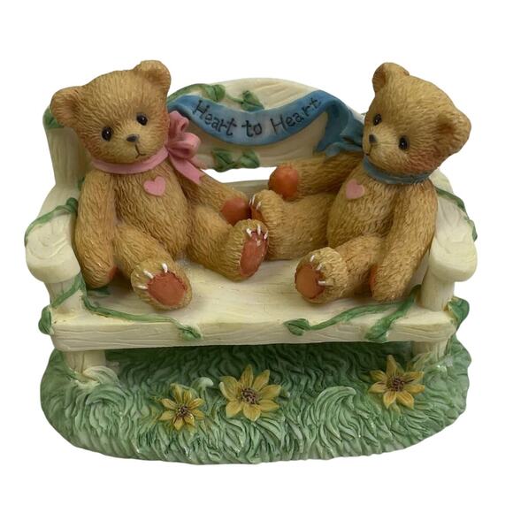 Vintage 1996 Cherished Teddies CRT240 Two Bears on Park Bench Heart to Heart - Picture 1 of 4